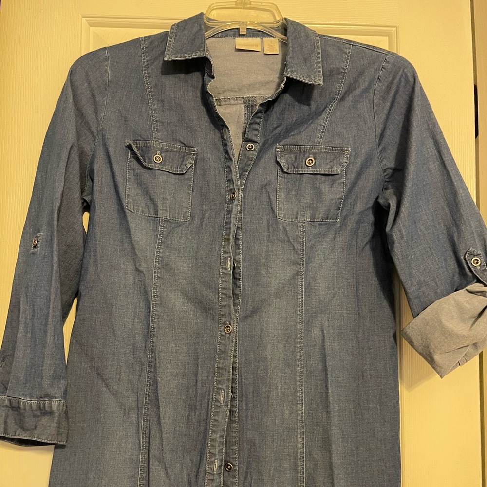 Chico over the knee denim stretch dress; Size 1